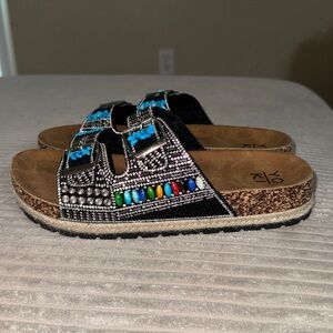Yoki Black and Blue Beaded Sandals